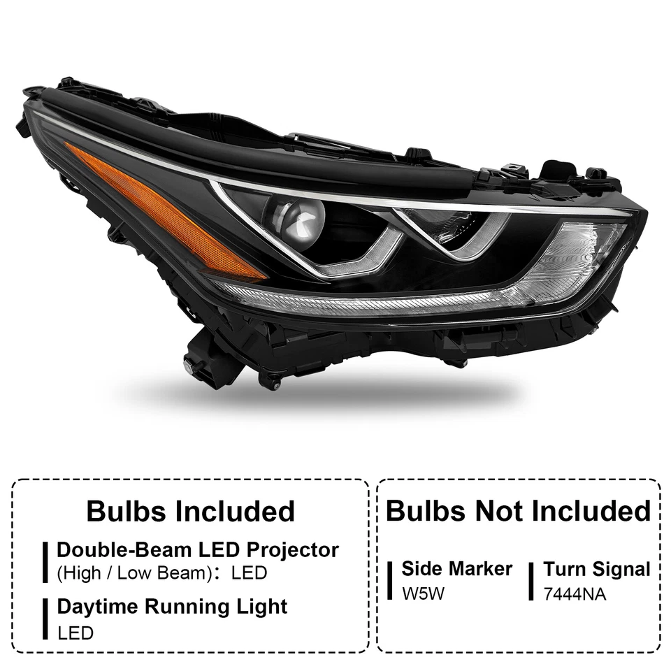 Passenger Projector Black Headlight w/ LED DRL For 2020-2024 Toyota Highlander — 第 2/4 张图片