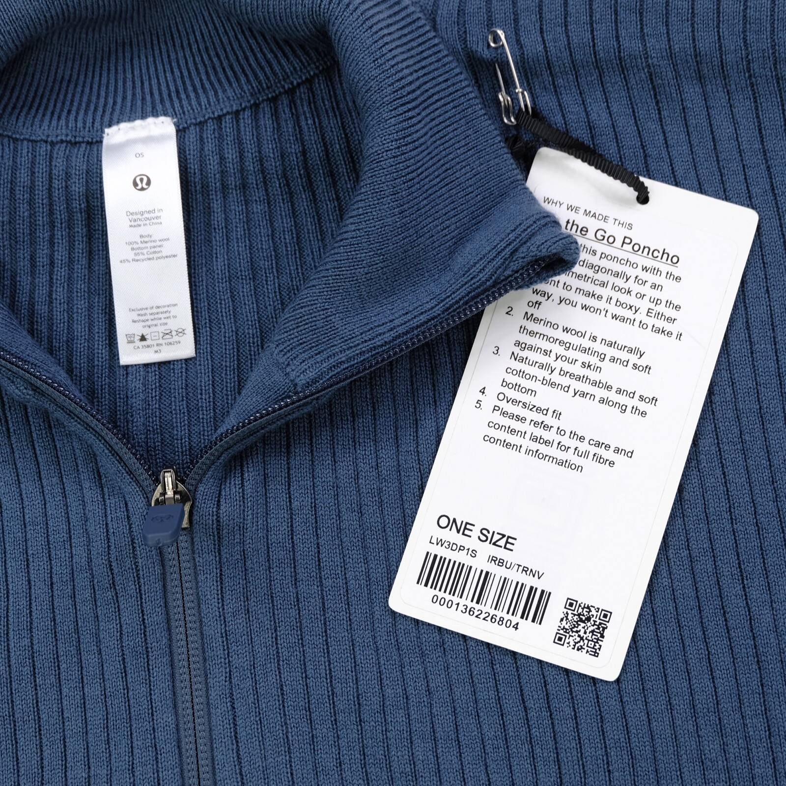 Rare LULULEMON On The Go Poncho Merino Wool 1/4 Zip Pullover Sweater NWT OSFA image 3