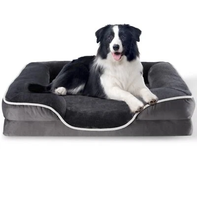 FLUFFYDREAM 35 inch Dog Bed Orthopedic Pet Couch Bed with Washable Removable Cover Grey