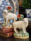 Fine Scarce XL 19C English Staffordshire Mantle Lamb Sheep Spill Vase Pair 7.4” — photo 7
