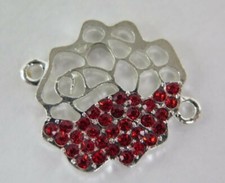 Flower Connector Silver Connector Silver Flower with Red Rhinestones 1pc