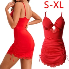 Red Women Sexy Lingerie Lace Dress Babydoll Chemise Sleepwear Underwear Pajamas