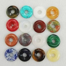 20pcs 18mm Natural Mixed Gogo Donut Pendants Beads Round Safety Buckle Beads GQ