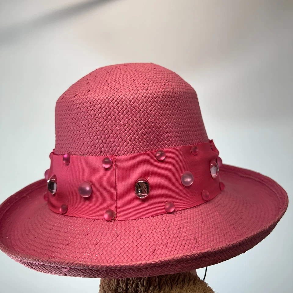 De colección Eric Javits Sombrero Rosa Paja Declaración Cinta de Primavera Foto 2 de 4