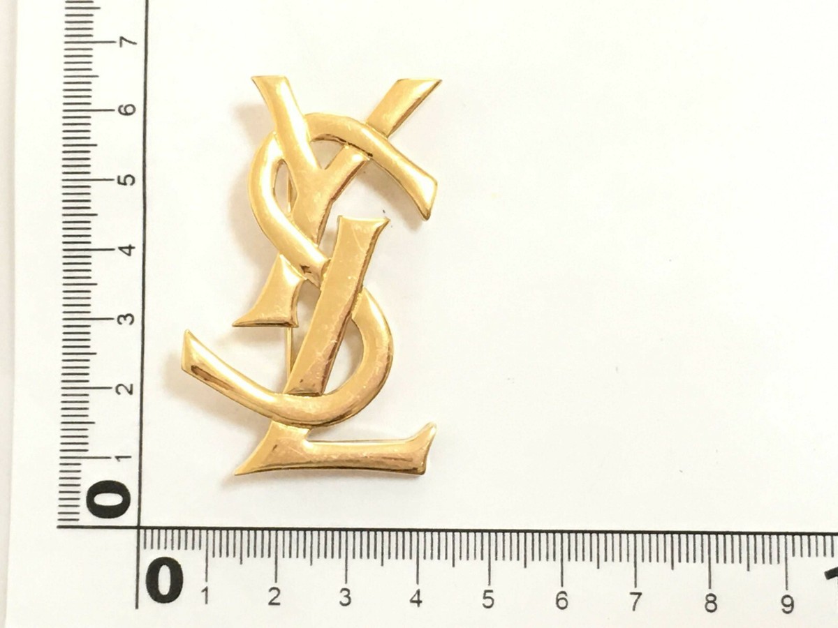 YVES SAINT LAURENT YSL Brooch Gold Plated Logo Pin Brooch YVES SAINT LAURENT YSL Brooch Gold Plated Logo Pin Brooch