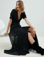 Free People Wanderer Party Sequin A-line Chiffon Maxi Dress Black UK 8, RRP $350