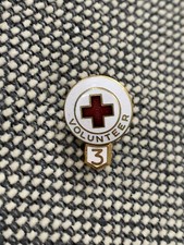 Vintage Red Cross Volunteer 3 Enamel Tie Tac Pin Button