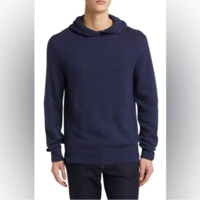 Goodlife Men s Bouclé Midnight Navy Blue Hooded Knit Sweater Size M NEW