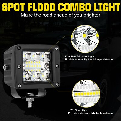 2X 3"in Square LED Work Light Bar Flood Cube Pods Driving White Lamp - Foto 3
