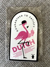 DUTCH Bros BROTHERS Coffee PINK Flamingo STICKER Wearing backwards black Cap