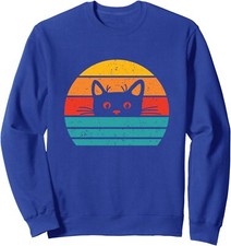 Funny Cat Retro Vintage Sunrise Design Cool Unisex Crewneck Sweatshirt