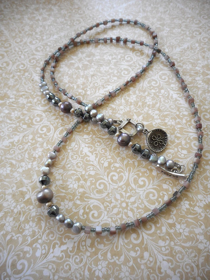 Collar Silpada con carcasa de vidrio de perlas de hematita esterlina N1784 RE39R Foto 3 de 4