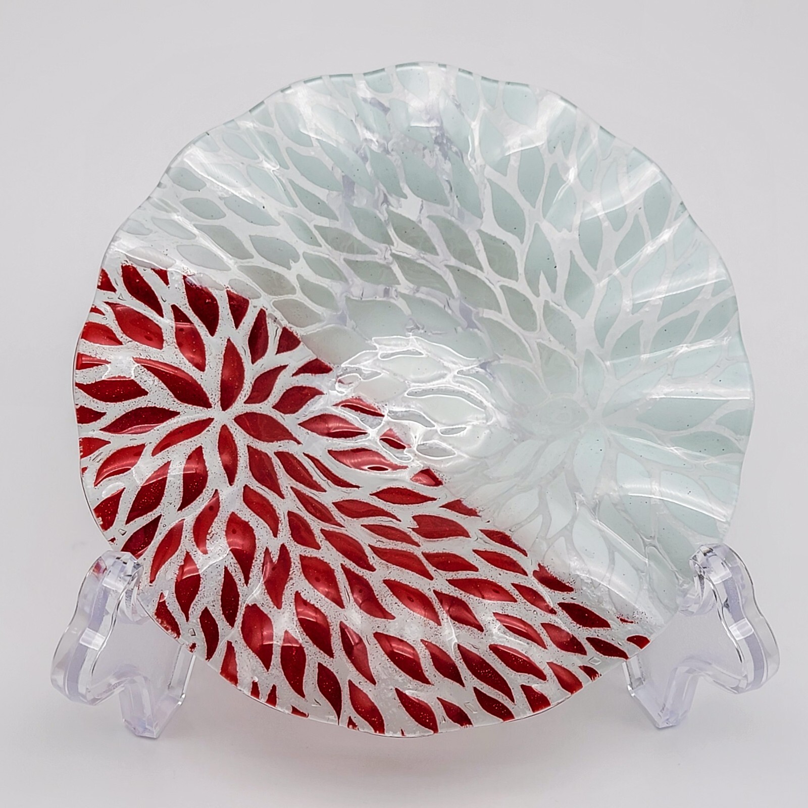 Sydenstricker Signed Red and White Chrysanthemum Berry Bowl 6.5 Inch Diameter