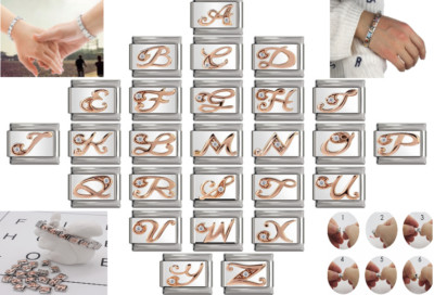 Italienisches Bettelarmband Buchstaben 9 mm in roségoldfarben passend für Nomination Armbänder