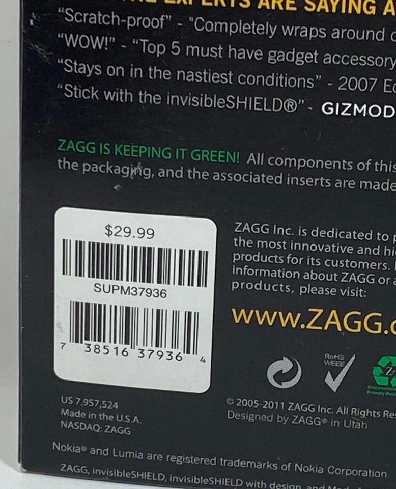 ZAGG InvisibleShield сухой протектор экрана для NOKIA LUMIA 710 полный корпус - cLEAR - Изображение 3 из 3