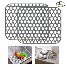 2PCS Non-Slip Silicone Sink Mat Heat Resistant Protector Grey Cuttable