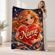 Storybook Girl Heart Coral Fleece Blanket Personalized Cute Decor