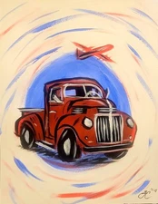 Original Truck Art 14x11 Paper Canvas Contemporary Home Wall Decor Painting