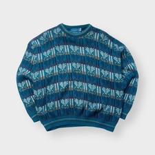 Vtg 80s 90s Towncraft Abstract Geometric Print Sweater, Acrylic USA Made, Dad XL