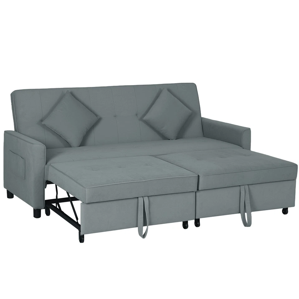 HOMCOM Sofabett, 3-Sitzer-Couch, Schlafsofa mit ausziehbarem Bett, Grau - Bild 3 von 4