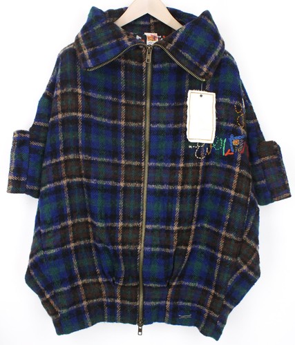 DESIGUAL Women's Coat EU42 Blue Tartan Oversize Kimono Style Wool Blend coat
