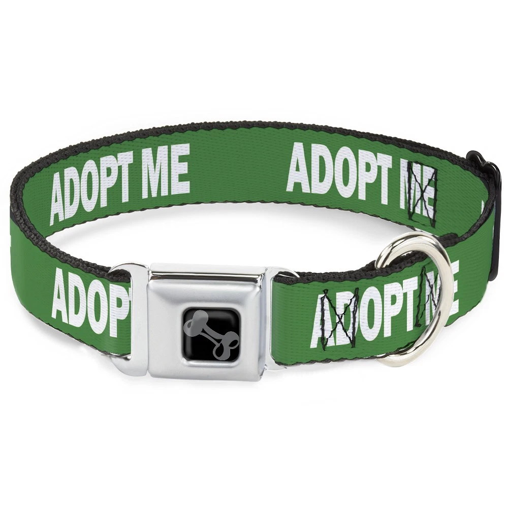 Dog Collar Bone Pet Quote ADOPT ME Green/White WIDE-Large 20-31"