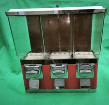 Vintage Triple Head Gumball Machine Candy Vending Machine  metal construction 