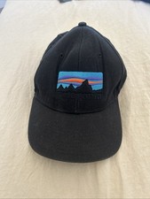 Faded Patagonia P-6 Logo Hat Black Fitz Roy Mountain Cap Snapback Adjustable