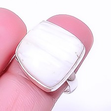 White Scolecite - India Handmade Gemstone 925 Sterling Silver Ring s.7 A311