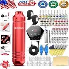 Professional Tattoo Gun with 20 Inks & Adjustable Depth for Hobbyists - Red
