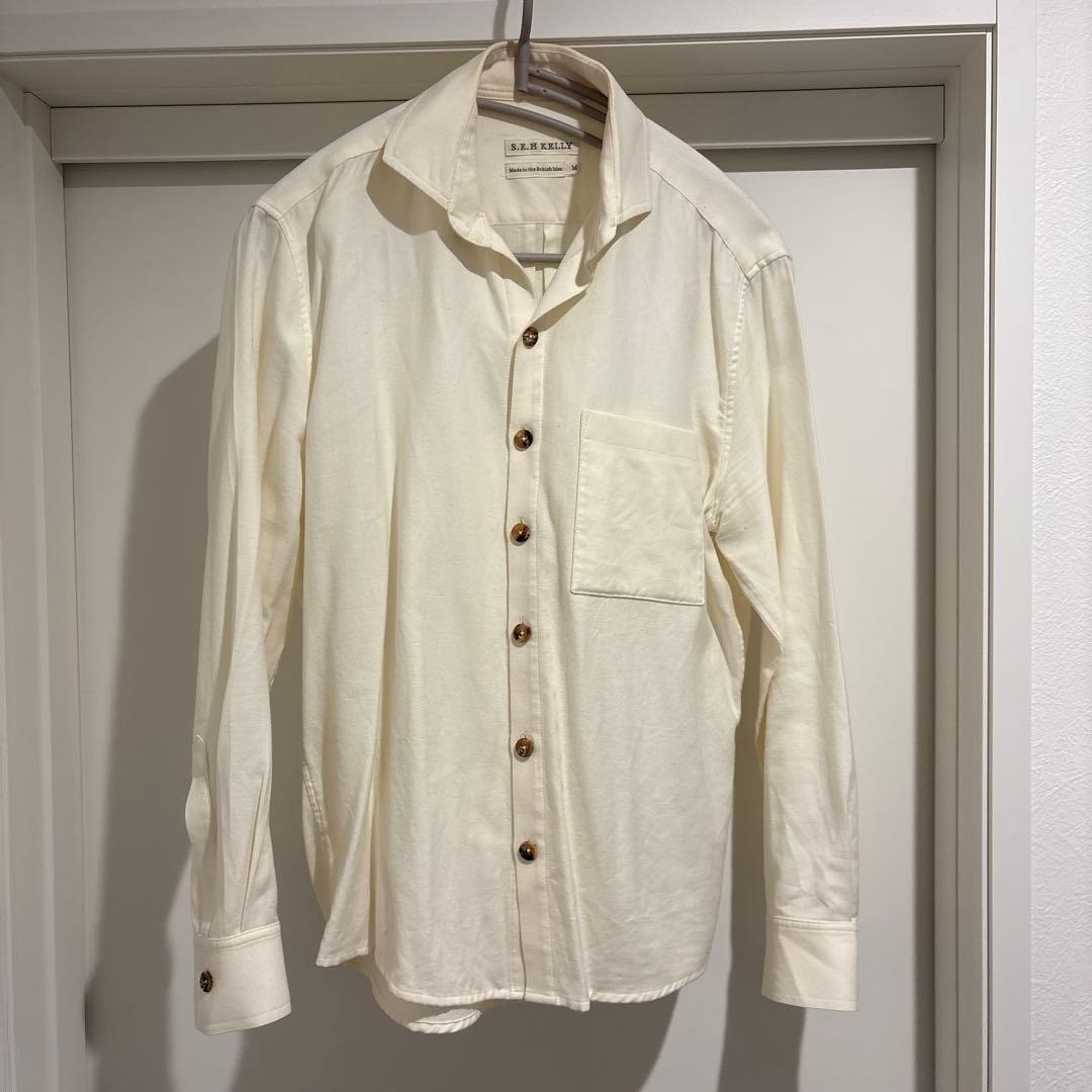 SEH KELLY Beige Long Sleeve Shirt Men's Tops 7 Buttons Size M Good Condition