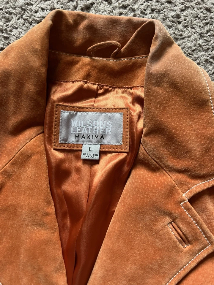 Chaqueta Wilsons Máxima de Cuero Grande Mujer Naranja Gamuza Softshell Blazer Y2K Años 90 Foto 2 de 4