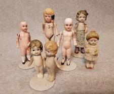 (7) antique vintage all bisque German & Japan Dolls Dollhouse size dolls TLC