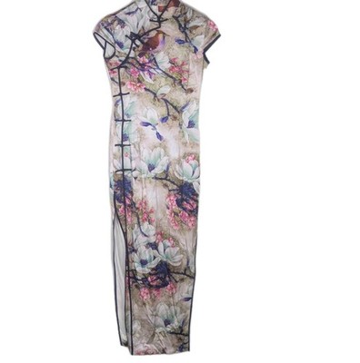 Cheongsam Chinese Dress Womens Slim Qipao Size S  Mulberry Silk Summer Long