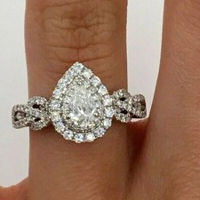 2CT Pear Cut Lab Created Diamond 14K White Gold FN Wedding/Engagement Ring