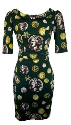 Chic Retro Pinup Style ROMAN COINS Print Wiggle DRESS Size XS