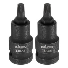 2pcs T40 Torx Bit Socket 55mm Length 12 Square Extension Impact Bit Black