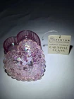 Fenton Pink Carnival Glass Iridescent Heart Shaped Box Hand Painted Flowers Gold
