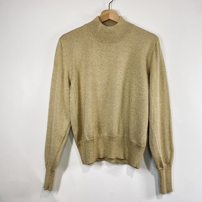Bechamel Womens Gold Metallic Knit Mock Neck Sweater Size M Sparkly Champagne