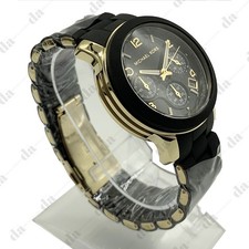 Michael Kors MK5191 Runway Gold  Black Poly Chronograph 38mm Case Women Watch