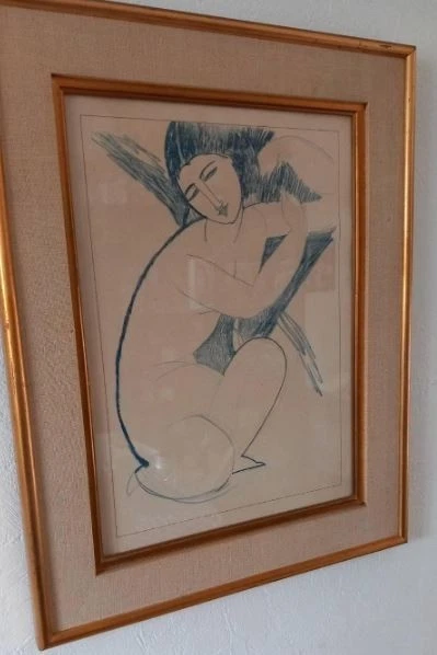 Lithographie Dessin  Cariatide (d'après Modigliani) - Photo 3/4