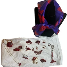 Red Hat Lady Pins, Rings, Earrings, Key Chain, Necklace & Scarf Jewelry Lot