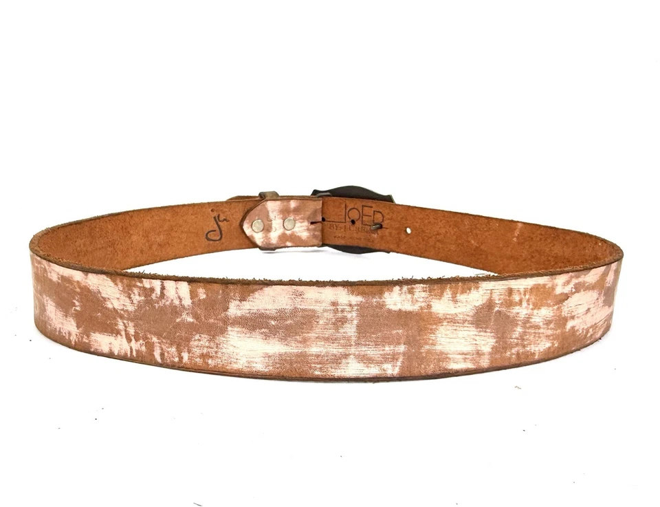 Cinturón de cuero envejecido rosa vintage JOED reciclado hecho en Estados Unidos. Broches de presión talla 36 Foto 2 de 4