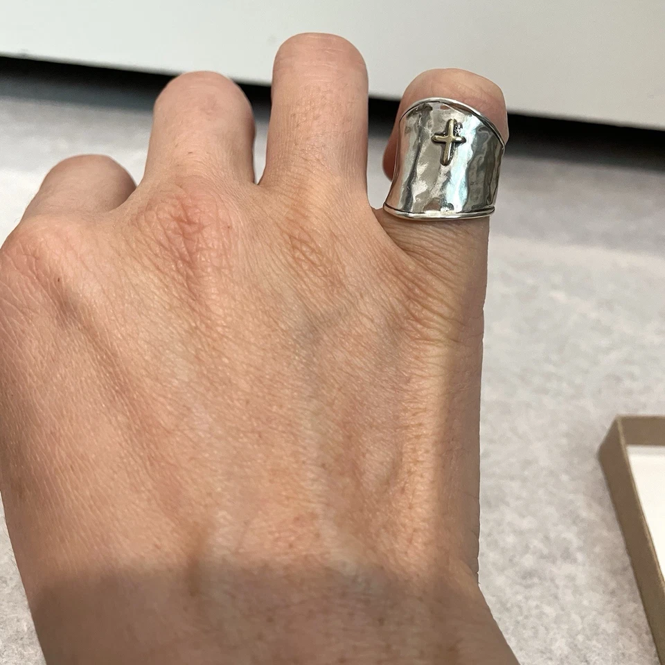 Anillo Sundance Catálogo Plata Banda Ancha Signo de la Cruz 925 Esterlina Talla 5 Foto 3 de 4
