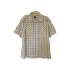 Beat & Rhythm 3XL  mens short sleeve button up shirt blue & yellow plaid 