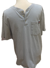 Wrangler Men Workwear Blue Henley S/S Shirt 100 Cotton Logo Construction Chores