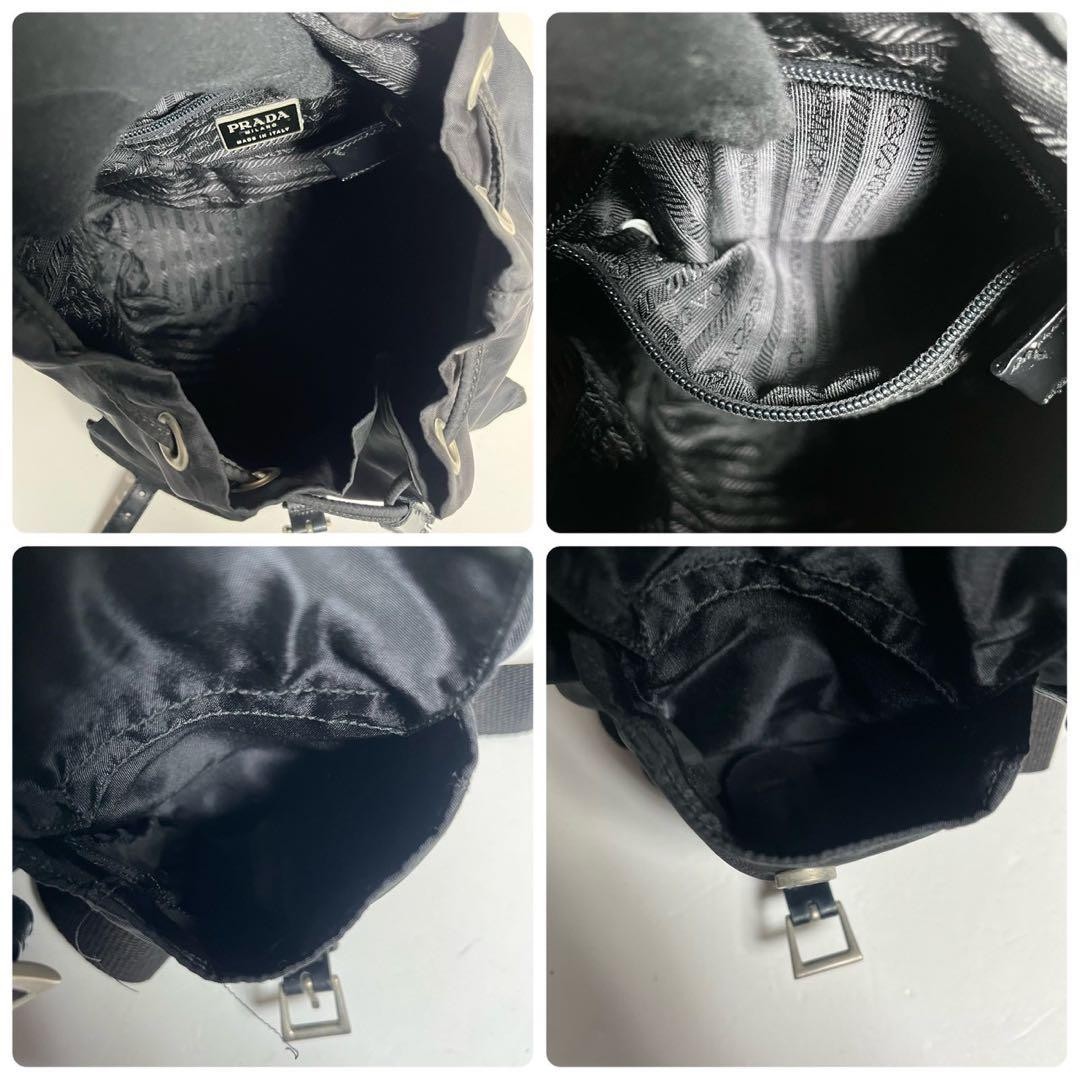 Prada Nylon Backpack Drawstring Triangle Logo Lea… - image 7