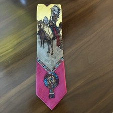 Polo Ralph Lauren Vintage Necktie Yellow Native American Hand Made In USA RARE