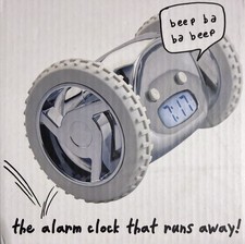 CLOCKY Alarm Clock White - Glossy Loud for Heavy Sleepers on Wheels NEW