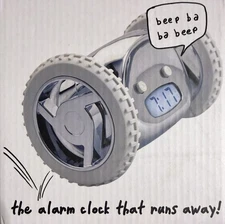 CLOCKY Alarm Clock White - Glossy Loud for Heavy Sleepers on Wheels NEW